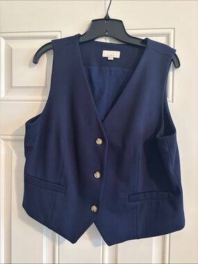 LOFT Navy Tailored Button Vest